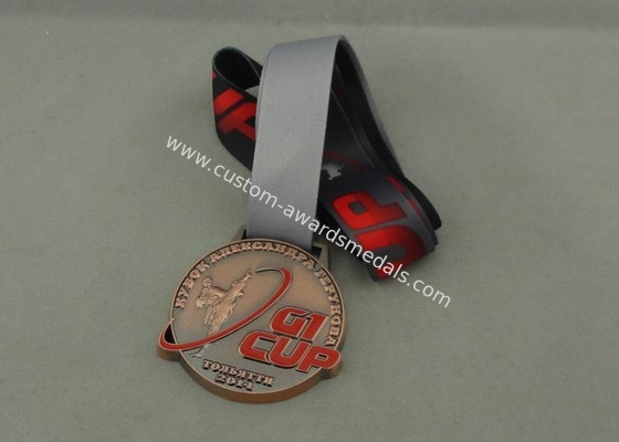 Karate Ribbon Medals , Zinc Alloy Die Casting With Enamel And Antique Copper Plating