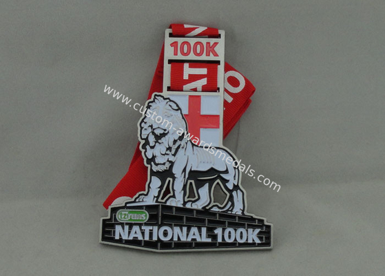 Die Casting Enamel Medal For National 100k Antique Nickel Plating And Silk Screen Printing Ribbon