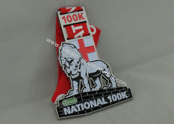 Die Casting Enamel Medal For National 100k Antique Nickel Plating And Silk Screen Printing Ribbon