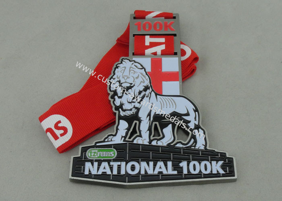 Die Casting Enamel Medal For National 100k Antique Nickel Plating And Silk Screen Printing Ribbon