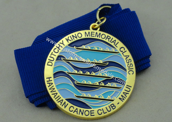 Hawaiian Canoe Club Ribbon 3d Medal by Zinc Alloy Die Casting With Gold Plating