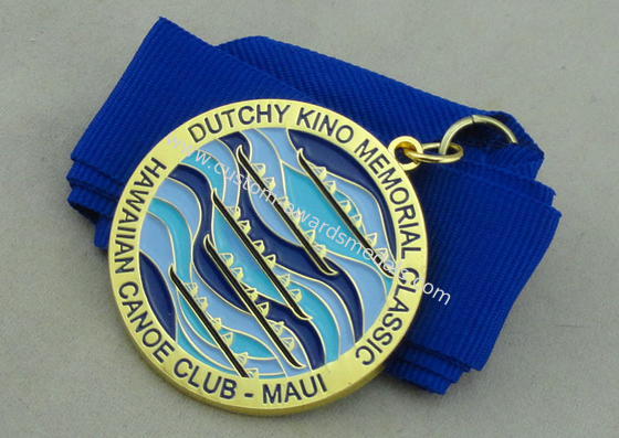 Hawaiian Canoe Club Ribbon 3d Medal by Zinc Alloy Die Casting With Gold Plating