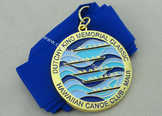 Hawaiian Canoe Club Ribbon 3d Medal by Zinc Alloy Die Casting With Gold Plating