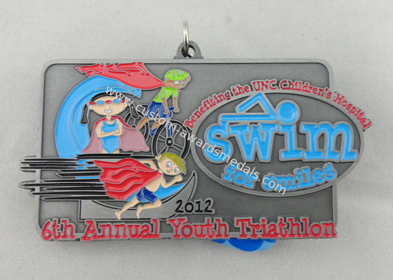 6th Annual Youth Triathlon Ribbon Medals , Die Casting Soft Enamel Heat Transfer Printing Ribbon