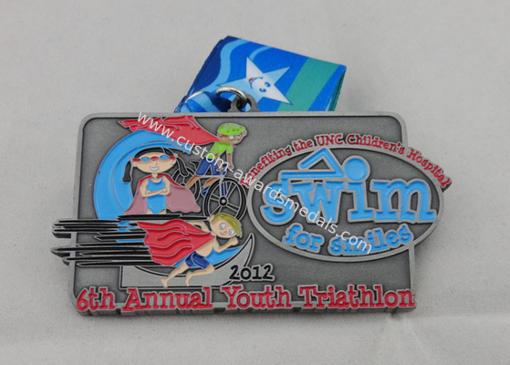 6th Annual Youth Triathlon Ribbon Medals , Die Casting Soft Enamel Heat Transfer Printing Ribbon