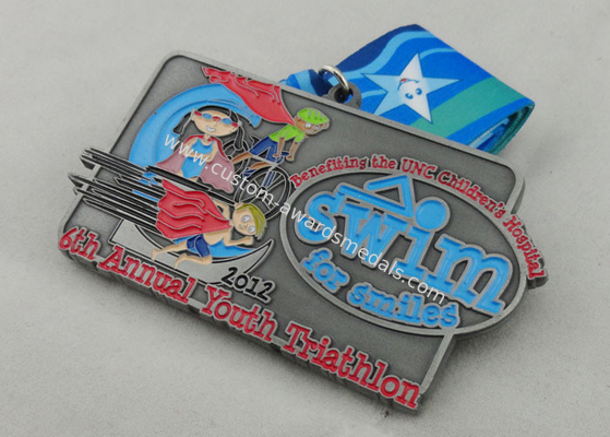 6th Annual Youth Triathlon Ribbon Medals , Die Casting Soft Enamel Heat Transfer Printing Ribbon