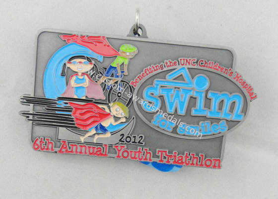 6th Annual Youth Triathlon Ribbon Medals , Die Casting Soft Enamel Heat Transfer Printing Ribbon