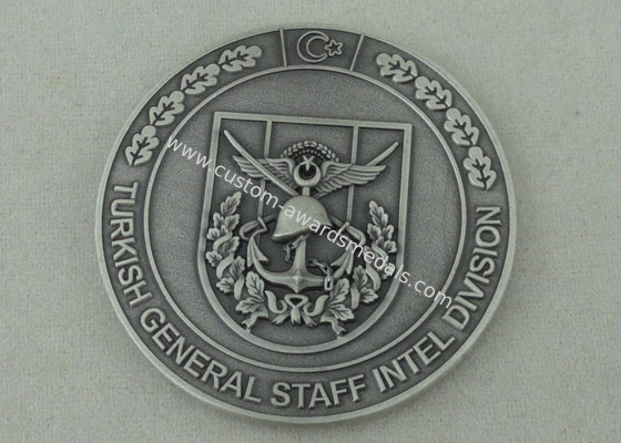 Zinc Alloy Personalized Coins For Turkish General Staff Intel Division With Antique Silver Plating