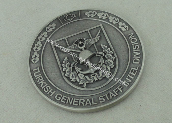 Zinc Alloy Personalized Coins For Turkish General Staff Intel Division With Antique Silver Plating