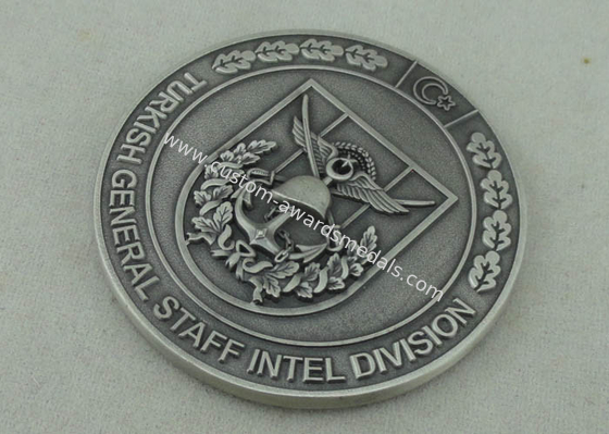 Zinc Alloy Personalized Coins For Turkish General Staff Intel Division With Antique Silver Plating