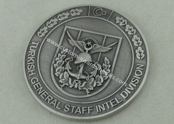 Zinc Alloy Personalized Coins For Turkish General Staff Intel Division With Antique Silver Plating