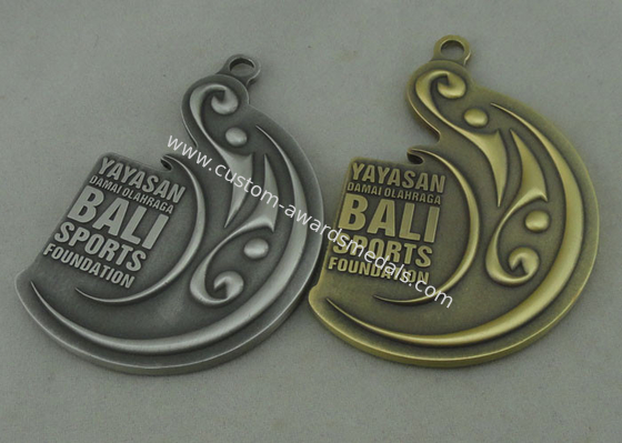 Double sides 3D Bali Sports Die Cast Medals , Antique Brass And Antique Silver Plating