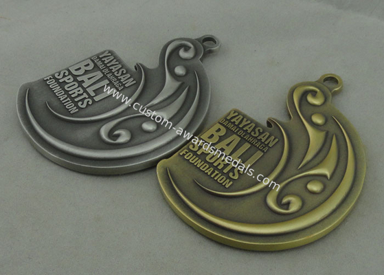 Double sides 3D Bali Sports Die Cast Medals , Antique Brass And Antique Silver Plating