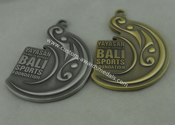 Double sides 3D Bali Sports Die Cast Medals , Antique Brass And Antique Silver Plating