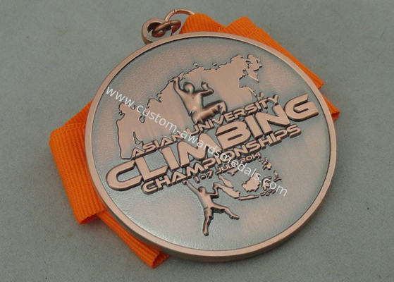 3D Asia University Climbing Die Cast Medals In Size 2.0 Inch, Antique Gold and Antique Copper Plating