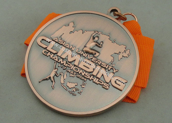 3D Asia University Climbing Die Cast Medals In Size 2.0 Inch, Antique Gold and Antique Copper Plating