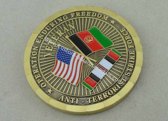 Anti-Terrorist Strike Force Personalized Coin, Soft Enamel, Antique Brass, Copper Stamped