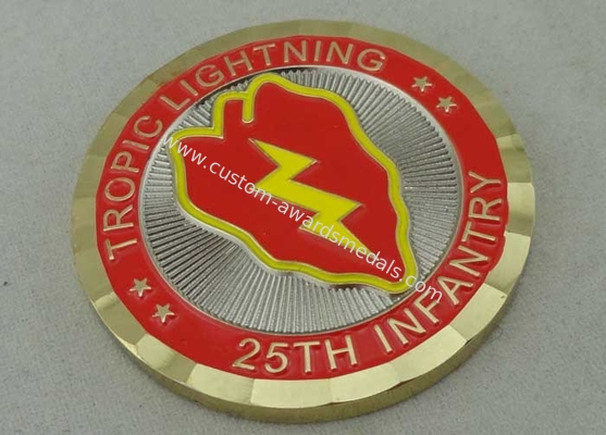 25th Infantry Tropic Lightning Personalized Coins , Double Tones Plating, Diamond Cut Edge