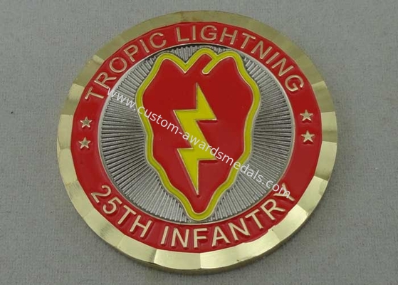 25th Infantry Tropic Lightning Personalized Coins , Double Tones Plating, Diamond Cut Edge