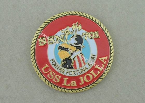 USS La Jolla Zinc Alloy Die Casting Personalized Coin, Antique Gold plating With Rope Edge