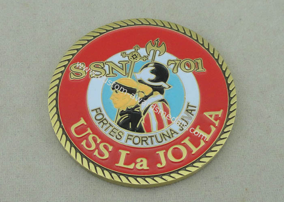 USS La Jolla Zinc Alloy Die Casting Personalized Coin, Antique Gold plating With Rope Edge