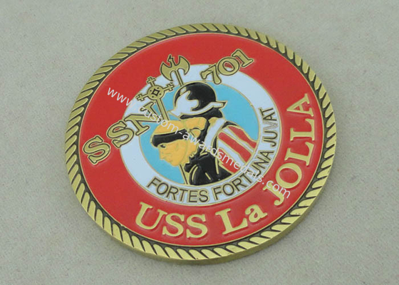 USS La Jolla Zinc Alloy Die Casting Personalized Coin, Antique Gold plating With Rope Edge