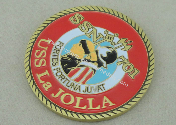 USS La Jolla Zinc Alloy Die Casting Personalized Coin, Antique Gold plating With Rope Edge