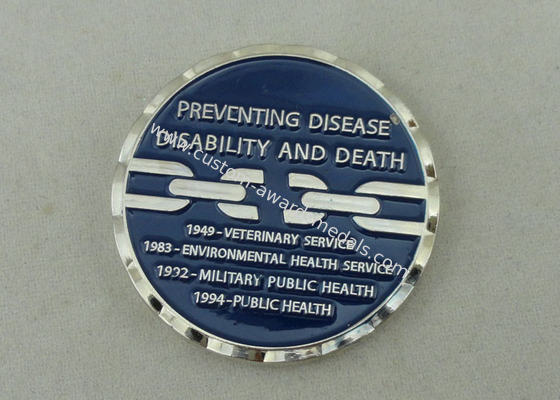 1 3/4 Inch Personalized Coin For Preventing Disease Disability And Death, Silver Plating With Zinc Alloy And Soft Enamel