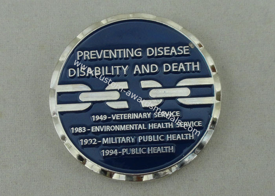 1 3/4 Inch Personalized Coin For Preventing Disease Disability And Death, Silver Plating With Zinc Alloy And Soft Enamel