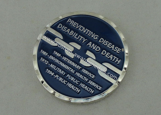 1 3/4 Inch Personalized Coin For Preventing Disease Disability And Death, Silver Plating With Zinc Alloy And Soft Enamel