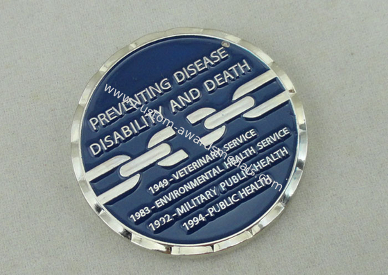 1 3/4 Inch Personalized Coin For Preventing Disease Disability And Death, Silver Plating With Zinc Alloy And Soft Enamel