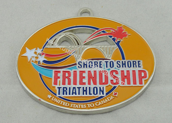 Synthetic Friendship Medal Nickel Plating 2.5 Inch For USA Triathlon