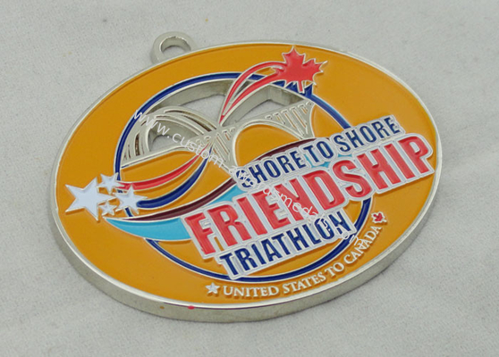 Synthetic Friendship Medal Nickel Plating 2.5 Inch For USA Triathlon