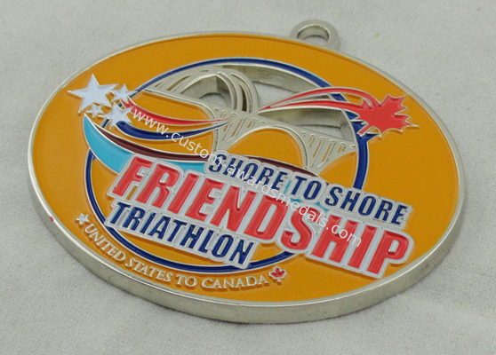 Synthetic Friendship Medal Nickel Plating 2.5 Inch For USA Triathlon