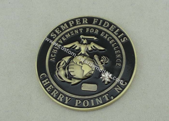 3D SEMPER FIDELIS USA Navy Personalized Coins Brass Die Struck / Antique Brass Plating