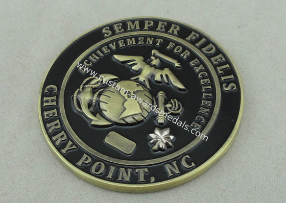 3D SEMPER FIDELIS USA Navy Personalized Coins Brass Die Struck / Antique Brass Plating