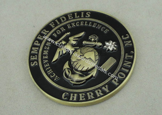 3D SEMPER FIDELIS USA Navy Personalized Coins Brass Die Struck / Antique Brass Plating