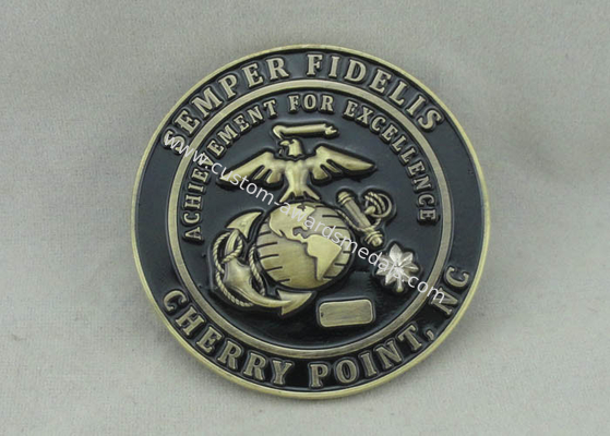 3D SEMPER FIDELIS USA Navy Personalized Coins Brass Die Struck / Antique Brass Plating