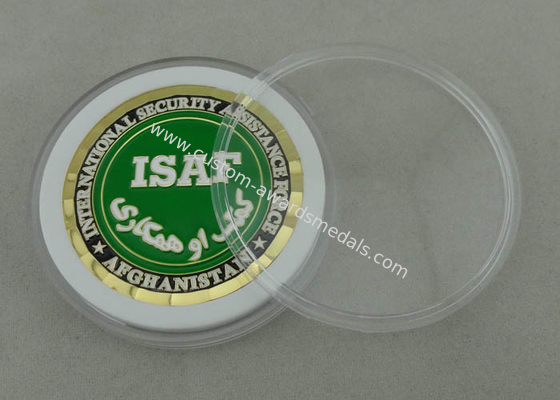 Brass ISFA Personalized Army Coin Die Struck , Transparent Box Diamond Edge