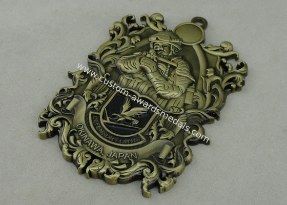 3.5 Inch 3D Die Cast Medals Zinc Alloy And Antique Brass Plating For OKINAWA