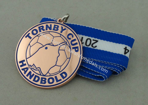 Tornby Cup Handbold Demark Ribbon Medals Copper Plating With Iron Stamped Soft Enamel