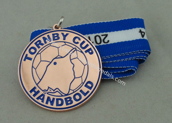 Tornby Cup Handbold Demark Ribbon Medals Copper Plating With Iron Stamped Soft Enamel