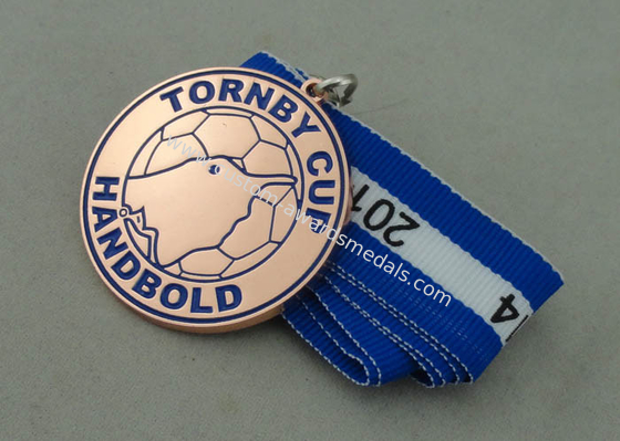 Tornby Cup Handbold Demark Ribbon Medals Copper Plating With Iron Stamped Soft Enamel