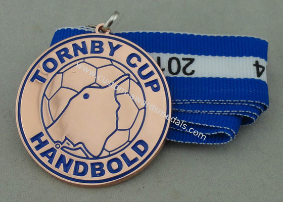 Tornby Cup Handbold Demark Ribbon Medals Copper Plating With Iron Stamped Soft Enamel