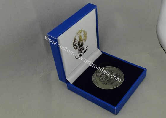 Velvet Box Military Personalized Coins , 3D Zinc Alloy Die Casting And Antique Silver Plating