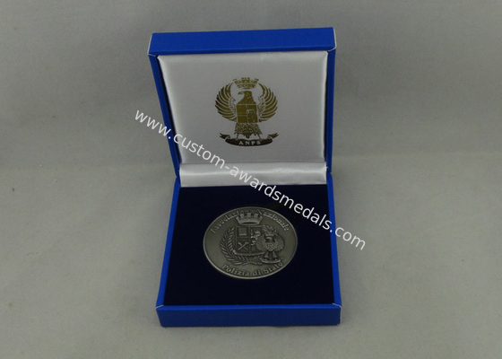 Velvet Box Military Personalized Coins , 3D Zinc Alloy Die Casting And Antique Silver Plating