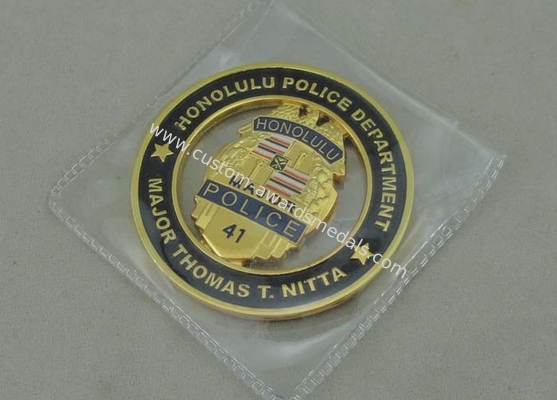 Soft Enamel Personalized Coins Honolulu Police Department , Gold Plating 3D Zinc Alloy Coin 2.5 Inch