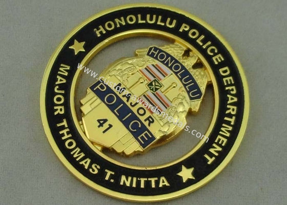 Soft Enamel Personalized Coins Honolulu Police Department , Gold Plating 3D Zinc Alloy Coin 2.5 Inch