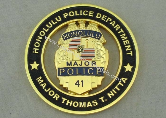 Soft Enamel Personalized Coins Honolulu Police Department , Gold Plating 3D Zinc Alloy Coin 2.5 Inch