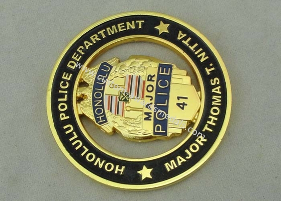 Soft Enamel Personalized Coins Honolulu Police Department , Gold Plating 3D Zinc Alloy Coin 2.5 Inch